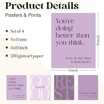 WEFKODO Purple Christian Bible Wall Art Decor Pray Posters 8x10 Unframed - color: God Good Purple