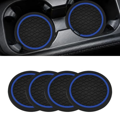 4PCS Car Cup Holder Coasters - 2.75 Inch Non-Slip Insert Water Bottle Holder Pads, Dustproof Automotive Interior Accessories Mat, Universal for Vehicles, Trucks, RVs (Blue) - color: Blue