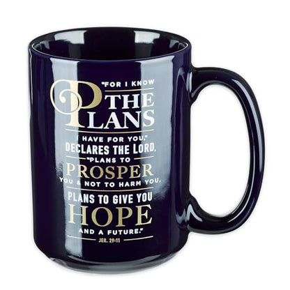 Christian Art Gifts Navy Blue Ceramic Coffee Mug, 14 oz. - color: The Plans