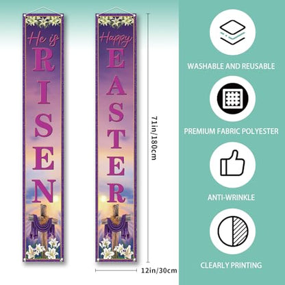 Rvsticty Easter Banner,Spring He Is Risen Decorations for Home Decor