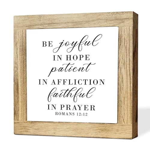 Christian Home Decor, Romans 12:12 Scripture Sign, Joyful Hope Prayer Quote Rustic Wooden Sign for Bedroom Office Tabletop Display, Housewarming Gift, Holiday Gift, 5.9 x 5.9 in - color: Religion Sign 10