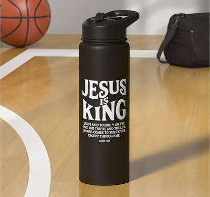 Jesus Is King John 14 6 Faith Bible Verse Stainless Steel Insulated Water Bottle - color: Black