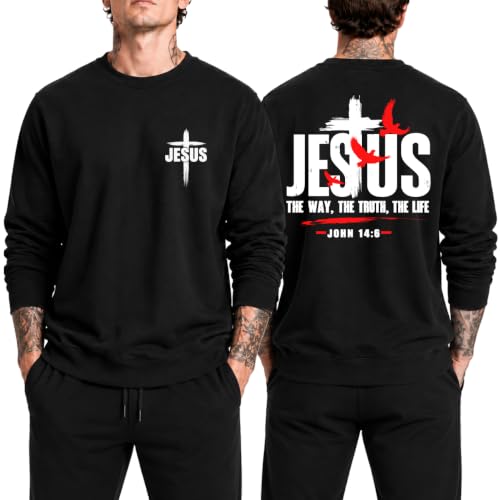 Jesus Sweatshirt For Men The Way The Truth The Life Christian Faith Hoodie - color: Black2, size: Small