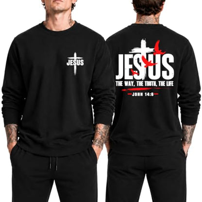 Jesus Sweatshirt For Men The Way The Truth The Life Christian Faith Hoodie - color: Black2, size: Small