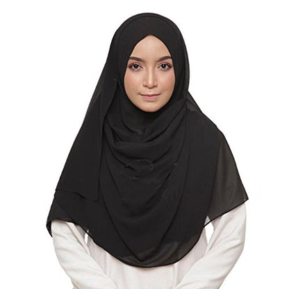 LMVERNA Solid Color Bubble Chiffon Scarf for Women Fashion Soft Hijab Long Scarfs Wrap Scarves - color: Black