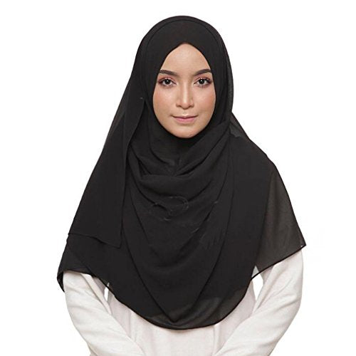 LMVERNA Solid Color Bubble Chiffon Scarf for Women Fashion Soft Hijab Long Scarfs Wrap Scarves - color: Black