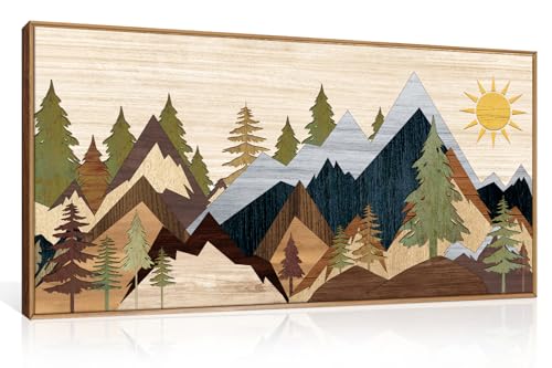 Ausri Boho Mountain Pine Tree Framed Canvas Wall Art Set -20"x40" - color: Boho Mountain Wall Art, size: 20"L x 40"W