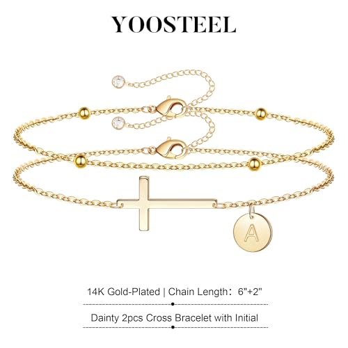 Yoosteel Initial Cross Bracelet for Women Teen Girls Gifts - A-Z Bracelets - color: P