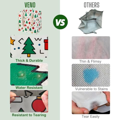 VENO 4 Pack Large Grocery Bag Reusable Shopping Bags with Hard Bottom - color: Jingle Mix - 4 Pack