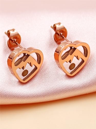 Geometry Mustard Seed Styd Earrings | Uplifting Biblical Jewelry | White/Gold/Rose Gold Stainless Steel Faith Earrings | Ideal for Christmas, Easter, Advent, Lent, Prayer Meetings - color: Heart Mountain-Rosegold