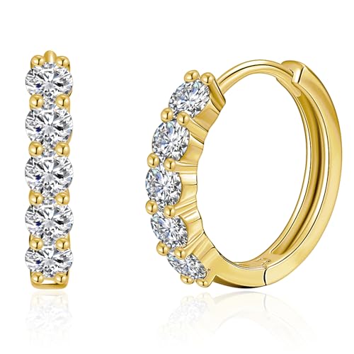 IMOLOVE Huggie earrings for women Ear Cuff Moissanite Stud Earrings Hypoallergenic Earrings for Women Sterling Silver with 18K White Gold Plated Earrings - color: 16.5mm Small Hoop-Yellow