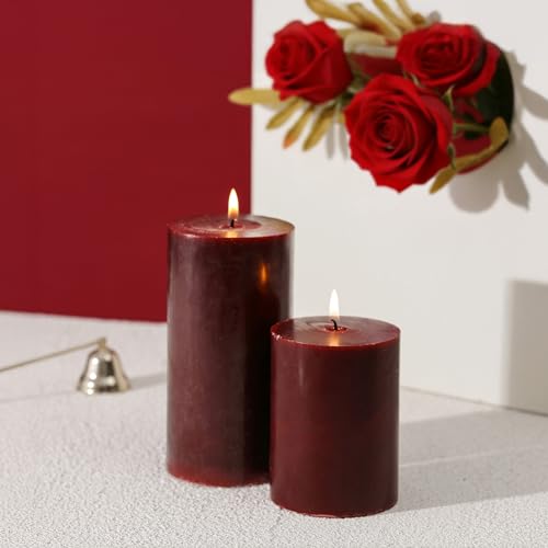 3x6 Inch Burgundy Pillar Candles Set of 3,Unscented Dark Red Pillar Candle - color: Burgundy, size: 3x6