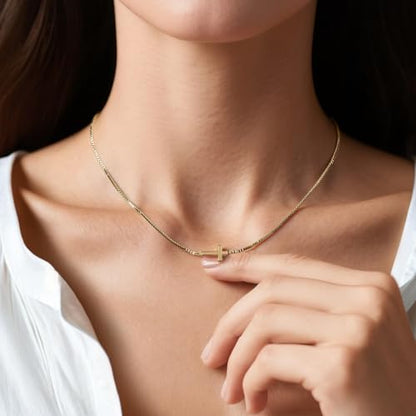 Cross Necklace for Women - Dainty 14K Gold Silver Plated Cross Necklace Choker Jewelry Cute Simple Small Trendy Non Tarnish Waterproof Faith Religious Jewelry Gift for Teenage - style: 07-Cross-Gold