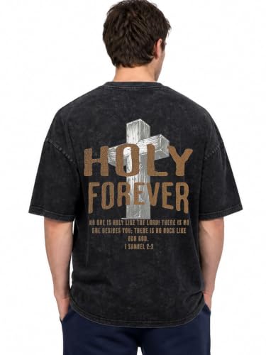 Christian Oversized Graphic T Shirt Vintage Wash Faith Cotton Tee - size: X-Large