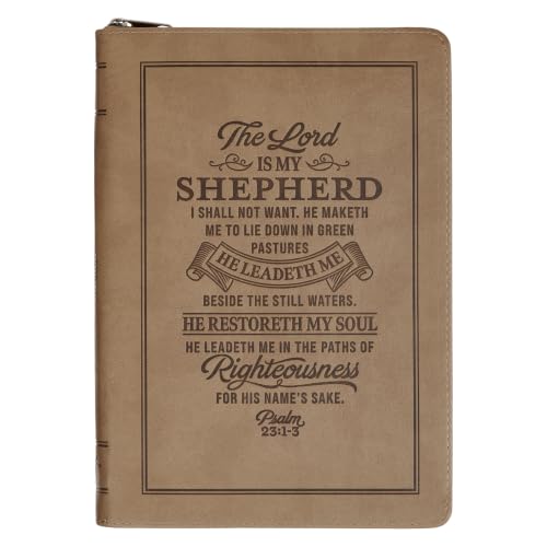 Christian Art Gifts Slim Notebook: The Lord is My Shepherd - Psalm 23:1-3, Gifts for Men, Christian Journal, Journals for Men, 192 Lined Pages, Bible Verse, Zipper Closure, Faux Leather, Tan