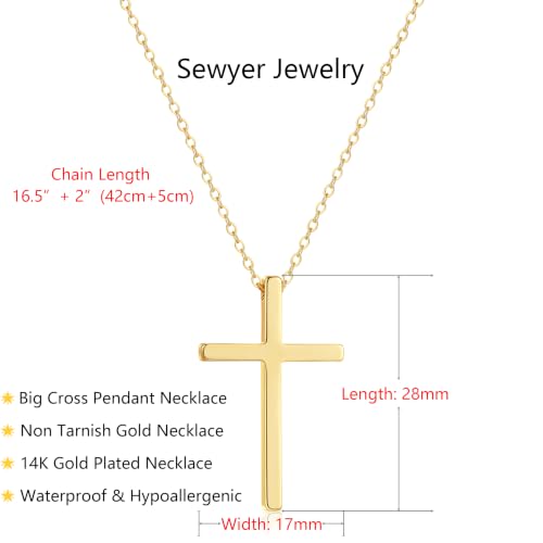 Gold Cross Necklace for Women Dainty 14K Gold Plated Cross Necklace - color: Gold-Big Cross