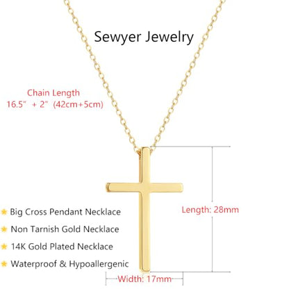 Gold Cross Necklace for Women Dainty 14K Gold Plated Cross Necklace - color: Gold-Big Cross