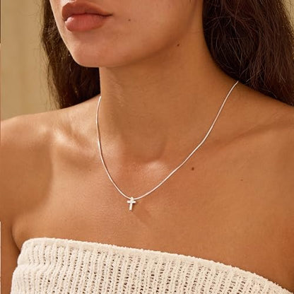 Cross Necklace for Women, Dainty 14K Gold Plated Cross Pendant Simple Long Necklaces for Women, Christian Faith Necklace Trendy Gold Jewelry Gifts for Easter - color: silver small cross necklace