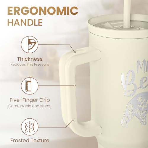 Mom Tumbler with Handle 40oz, Mama Bear Cup Stainless Steel Insulated Tumblers Coffee Travel Mug, Gifts for Moms from Daughter Son, Best Mother Gift for Christmas Birthday Mothers Day - color: Mom 3
