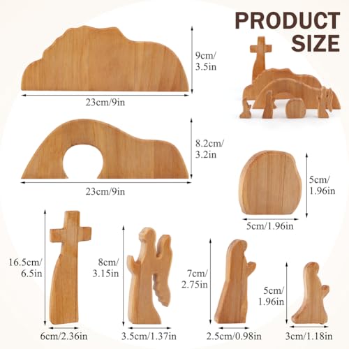 Empty Tomb Easter Scene and Christian Cross Decoration, Wooden Easter Resurrection Scene Cross Jesus Tomb Tray Set, Easter Decor for Religious Home Office Tabletop Christian Gifts