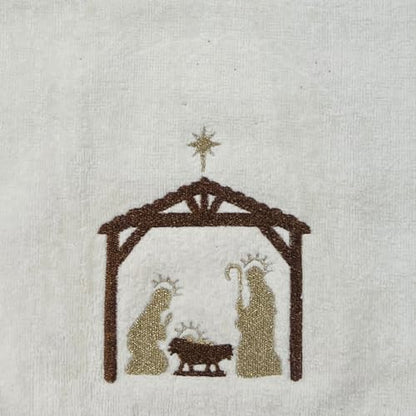 Christmas White Guest Hand Bathroom Towels, Nativity Manger Jesus, 16x26" - color: Manger