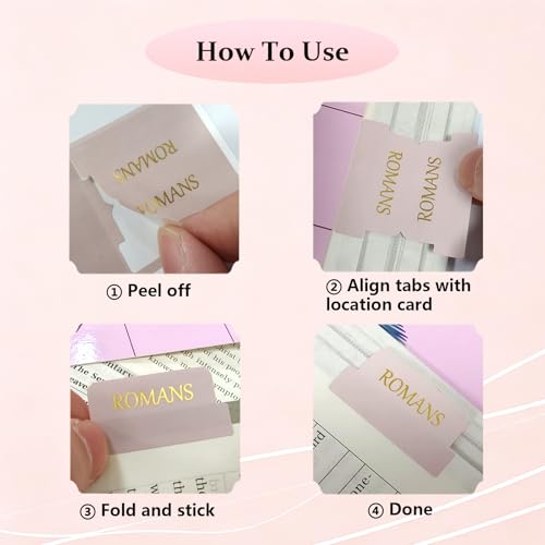 Vorscrin-Laminated Bible Tabs for Women and Men, Gold Foil Lettering Design, Reposition and Large Print Stickers, Bible Study Supplies, 90 Chapters Labels for Easy Navigation(Light Pink) - color: Light Pink
