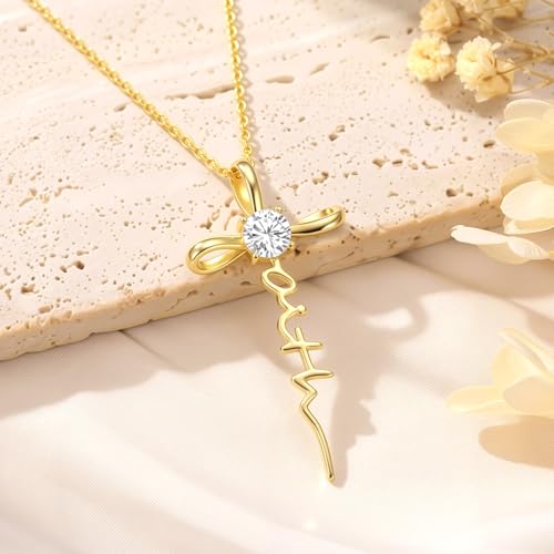 Gold Birthstone Faith Cross Infinity Necklace 14K Gold Religious Cross Pendant Necklaces with Birthstone Jewelry Christian Faith Mothers Day Gifts for Mom Wife Daughter - style: Gold-4