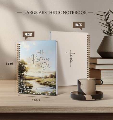 Christian Notebook For Women- Prayer Journal for Women Men,Inspirational Art Gifts for Church Members,Psalm 23:3 He Restores My Soul Gold Spiral Bound Hardcover Bible Journaling,5.8"x8.3" - color: Bible 23:3