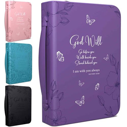 Bible Cover Case for Women - Large Purple Faux Leather Bible Carrying Case
