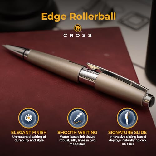 Cross Edge Gel Rollerball Pen, Sonic Titanium and Chrome Trim, Personalized — Engineer, Architect, Tech Professional, or STEM Graduation Recognition Gift - color: Sonic Titanium