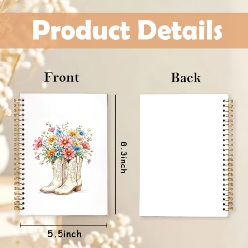Western Floral Boots Spiral Notebook Journal for Women,A5 - color: Flower-1