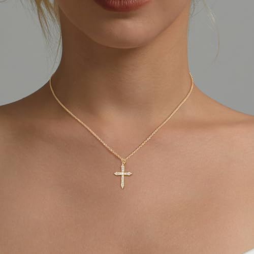 Partm Gold Cross Necklace for Women 14K Plated Dainty Pendant Cross Chain Faith Crucifix Choker Baptism Necklace for Women Trendy Religious Jewelry Hypoallergenic - color: Sword Cross-CZ-Gold