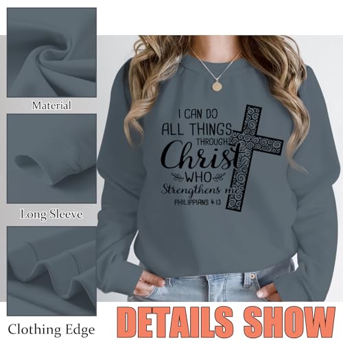 KEEVICI Christian Jesus Sweatshirts For Women Religious Bible Verse Cross Sweatshirt God Hoodie Faith Long Sleeve Shirts - color: Deep Gray, size: Large