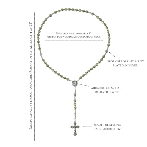 Nazareth Store Pearl Beads Rosary Miraculous Prayer Necklace Strong Metal Mystery Beaded Rosary for Men & Women - color: Green