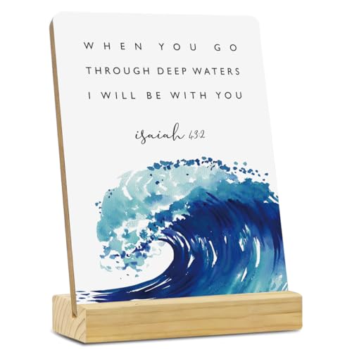 MUBIAO Rustic Wooden Plaque Sign with Stand, Isaiah 43:2 Scriptures, 4x5 Inches, Wood Material, Decorative Sign for Home Office Shelf Decor - color: Multicolor451