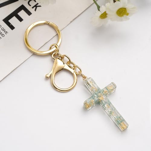 Cross Keychain,Jesus Key Chain Christian Gifts for Women, Religious Bag Charms for Purse Handbags Backpacks - color: Green