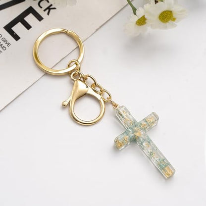 Cross Keychain,Jesus Key Chain Christian Gifts for Women, Religious Bag Charms for Purse Handbags Backpacks - color: Green