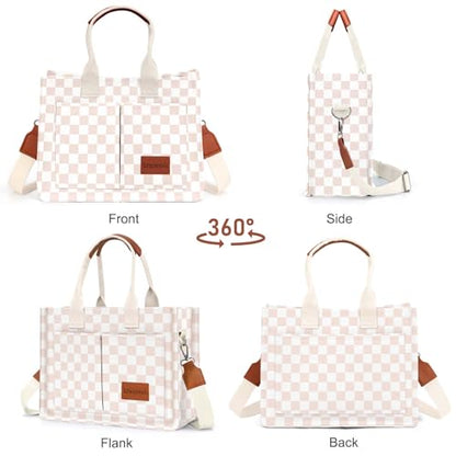 LHMTQVK Canvas Tote Bag for Women, Work & Bible Study Handbag - color: Khaki Grid