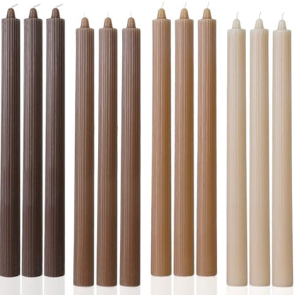 Candlesticks Brown Taper Candles 10.5 inch Dripless Tapered Candles Ideal as Dinner Candles Smokeless and Unscented Long Burning,Set of 12 - color: Ribbed10.5''-Gradient Brown