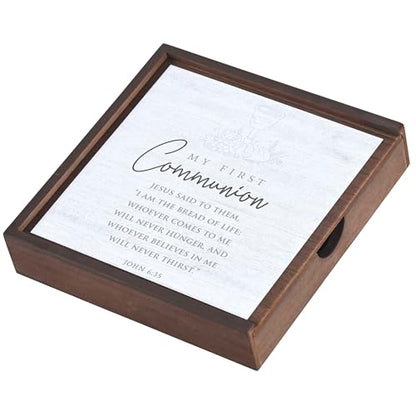 Dicksons DWMBSM2 My First Communion - John 6:35-9.5 x 2 Inch Walnut Brown MDF Wood Keepsake Memory Box