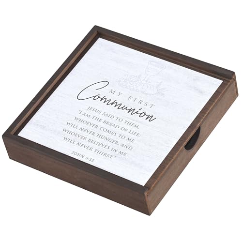 Dicksons DWMBSM2 My First Communion - John 6:35-9.5 x 2 Inch Walnut Brown MDF Wood Keepsake Memory Box