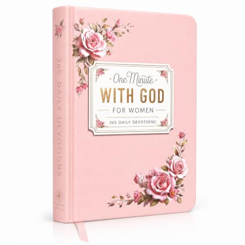 Pink One Minute With God for Women, 365 Daily Devotions Prayer Journal, End of Book Tape Catalogue Design Christian Devotional Book, Inspirational Bible Study Gift for Women, Mom, Sister, Friend