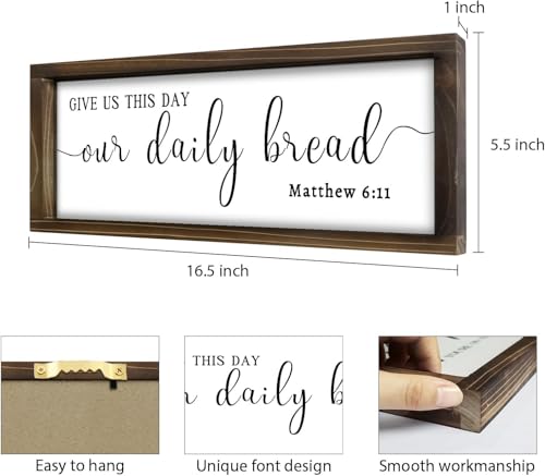 Kercan Give Us This Day Our Daily Bread Sign, John 6:11 Kitchen Decor, Bless This Home Rustic Farmhouse Wall Art, 16.5x5.5 Inches