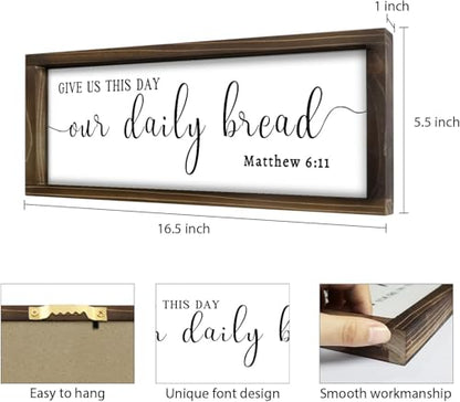 Kercan Give Us This Day Our Daily Bread Sign, John 6:11 Kitchen Decor, Bless This Home Rustic Farmhouse Wall Art, 16.5x5.5 Inches