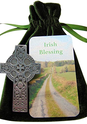 Irish Visor Clip Pewter Celtic Cross of Ireland Car Prayer Card for Drivers