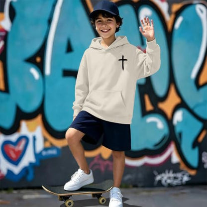 Boys Christian Jesus Hoodie Kids Faith Bible Verse Sweatshirt - color: Apricot, size: 5-6 Years