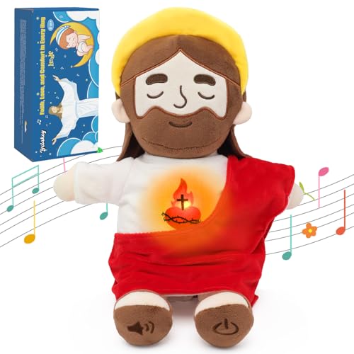 15" Soothing Jesus Plush Toys that Breathes, Light up Plush of God - color: Red
