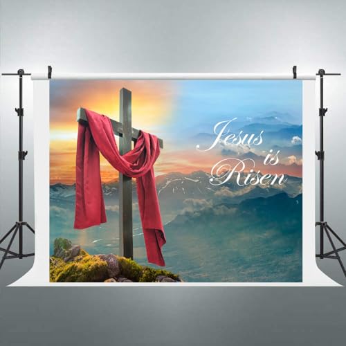 He is Risen Easter Backdrop Easter Jesus Resurrection Backdrops Banner Christian Cross Photography Background for Easter Day Decorations Props 10x8ft