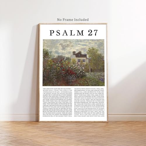 Psalm 27 Wall Art Vintage Flower Landscape Painting the Lord Is My Light Wall Art Bible Verse Prints Christian Pictures Jesus Artwork for Living Room Christian Scripture Posters 16x24inch No Frame - color: Psalm 27, size: 16"L x 24"W