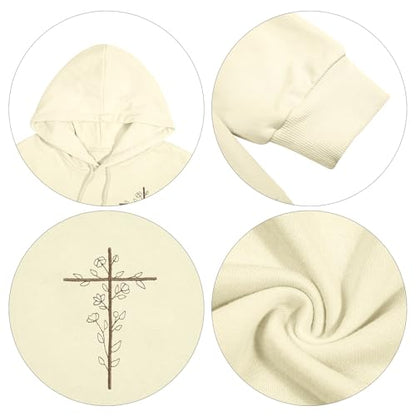 Christian Hoodies Women Jesus Hoodie Embroidered Faith Cross Sweatshirt - color: Apricot, size: Large